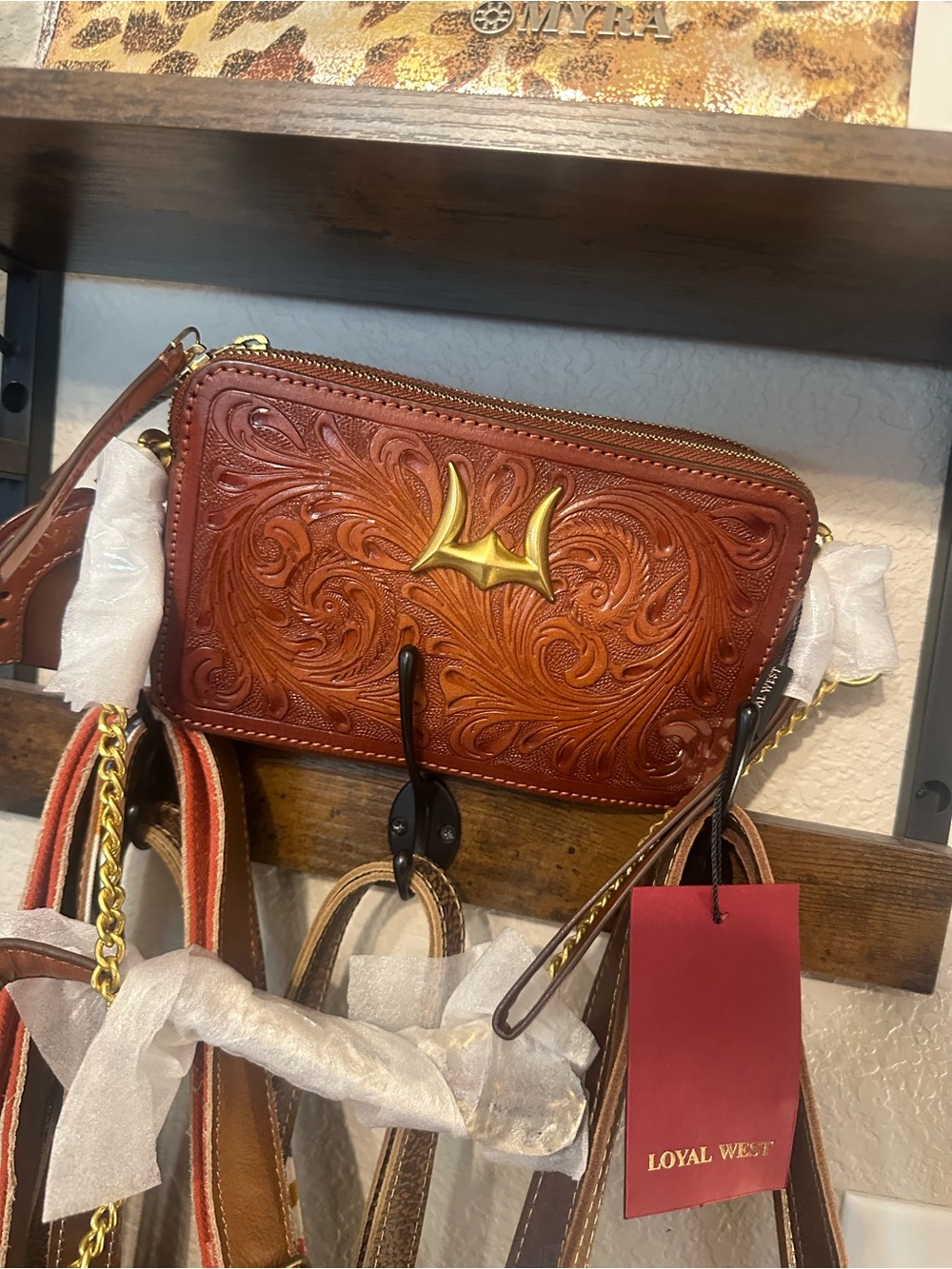 Myra Bag Embossed Leather Crossbody - Chestnut